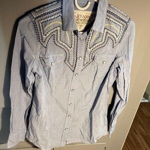 Ryan Michael Blue Embroidered Button Down Shirt